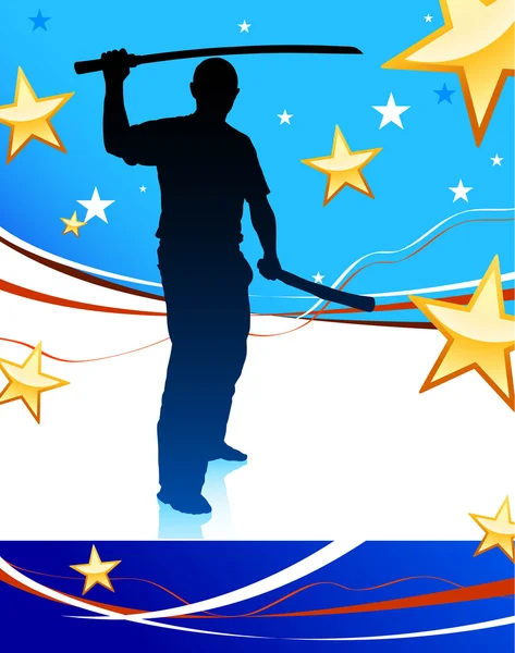 空手道老师用抽象的美国国旗背景上的剑 — 图库矢量图片