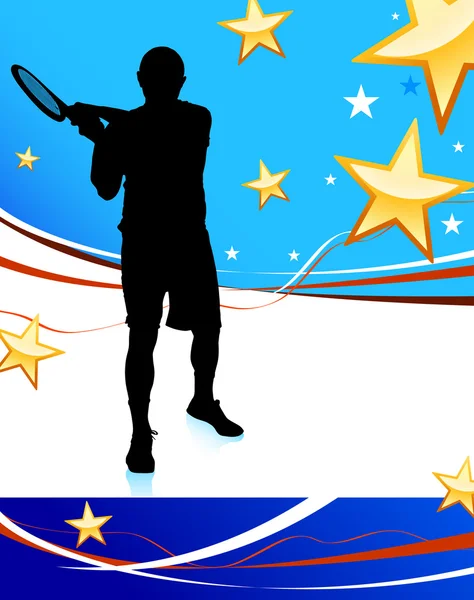 Jogador de tênis em fundo patriótico abstrato —  Vetores de Stock