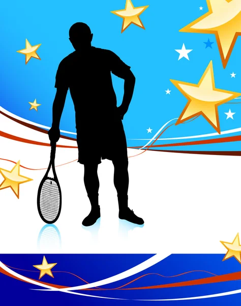 Tennisspeler op abstracte patriottische achtergrond — Stockvector