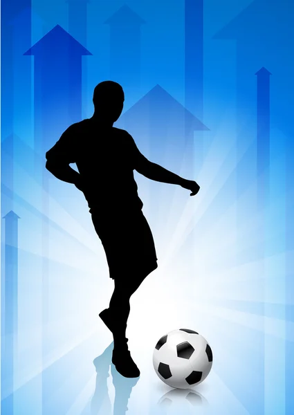 緑の矢印の背景にサッカー (フットボール選手) — ストックベクタ