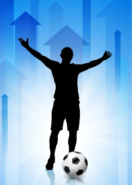 Fútbol (jugador de fútbol) en fondo de flecha verde — Vector de stock