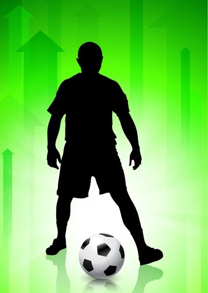Futebol (jogador de futebol) em fundo de seta verde — Vetor de Stock