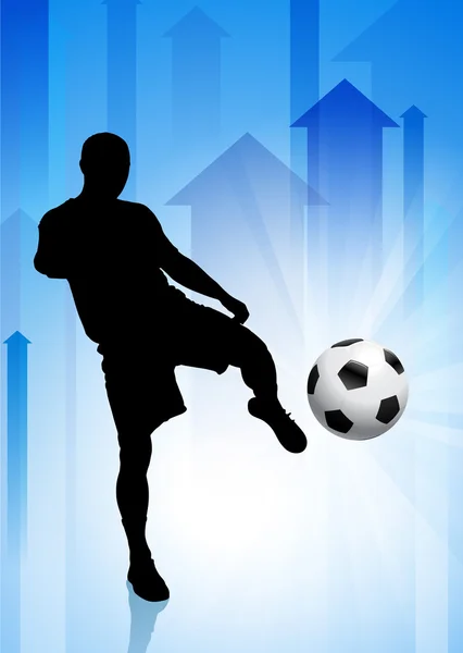 Futebol (jogador de futebol) em fundo de seta verde — Vetor de Stock