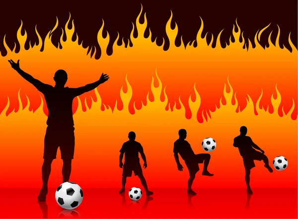 Futebol (Jogador de Futebol) no Inferno Fire Background —  Vetores de Stock