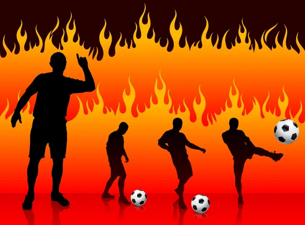 Soccer(Football Player) on Hell Fire Background — Stock Vector