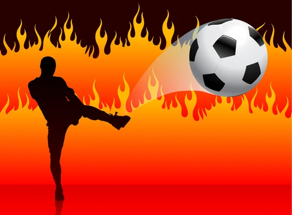 地獄の火の背景にサッカー (フットボール選手) — ストックベクタ