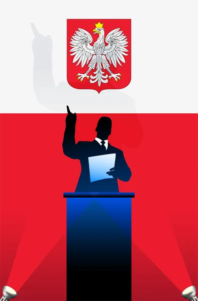 Polonya bayrağı bir podyum arkasında siyasi hoparlör ile — Stok Vektör