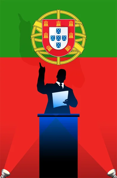 Drapeau du Portugal avec orateur politique derrière un podium — Image vectorielle