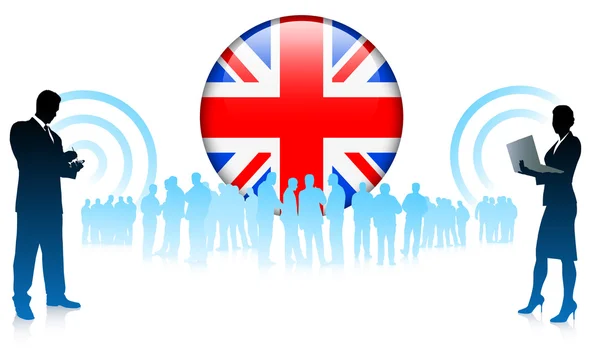 Business Team con Pulsante Internet britannico — Vettoriale Stock