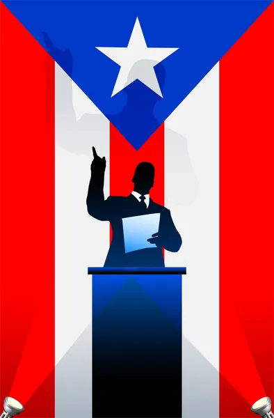 Puerto-rico-Fahne mit politischem Sprecher hinter einem Podium — Stockvektor