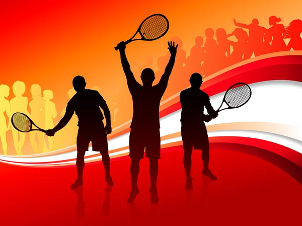 网球团队与红色抽象人群 — 图库矢量图片