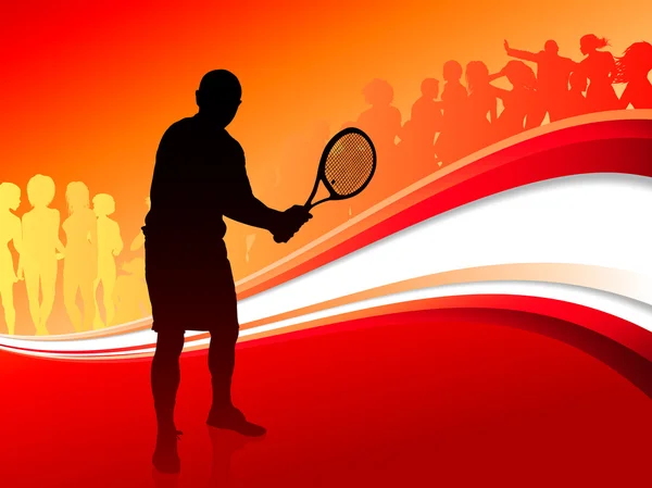 网球运动员与红色抽象人群 — 图库矢量图片