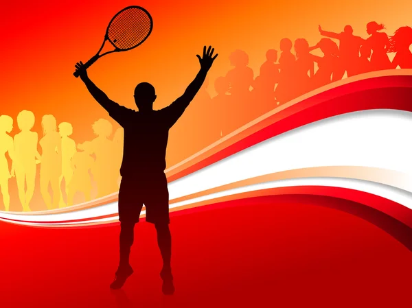 Giocatore di tennis con folla astratta rossa — Vettoriale Stock