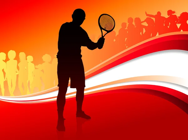 Giocatore di tennis con folla astratta rossa — Vettoriale Stock