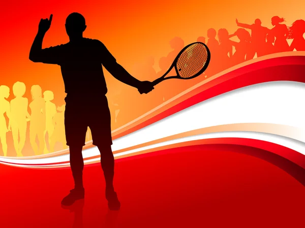 Joueur de tennis avec foule abstraite rouge — Image vectorielle