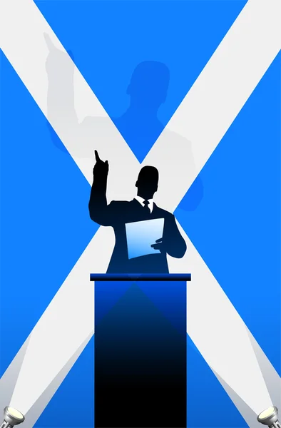 Bandiera scozzese con oratore politico dietro un podio — Vettoriale Stock