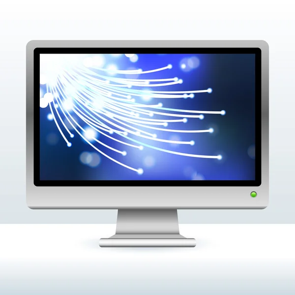 Computer monitor with fiber optic internet background — Stock Vector