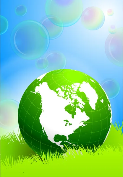 Globe op zeepbellen achtergrond — Stockvector