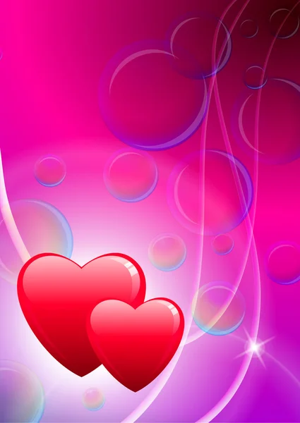 两颗心与肥皂泡沫情人节背景 — 图库矢量图片