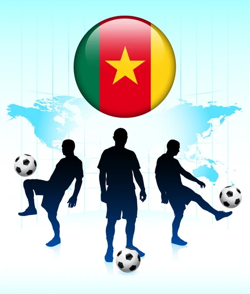 Camerún icono de la bandera en el botón de Internet con el equipo de fútbol — Vector de stock
