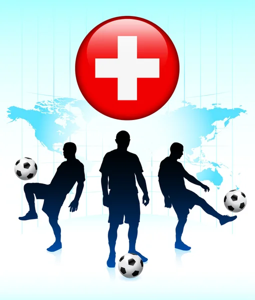 Ícone de bandeira da Suíça no botão da Internet com equipe de futebol — Vetor de Stock