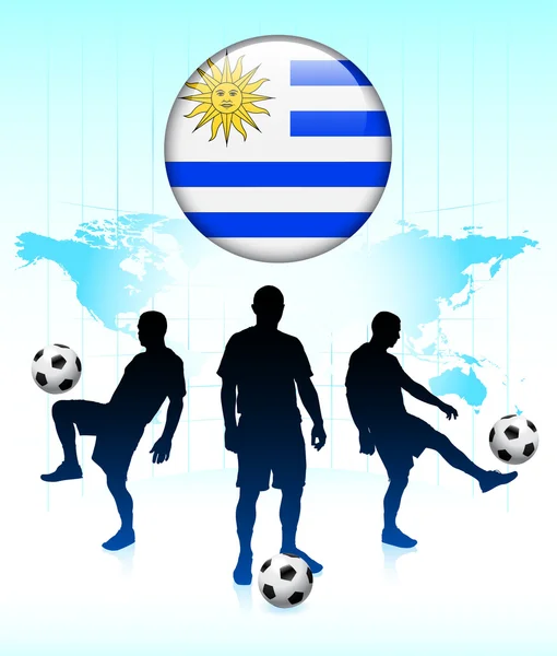 Icono de Bandera de Uruguay en Botón de Internet con Equipo de Fútbol — Vector de stock