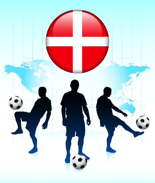 Het pictogram van de vlag van Denemarken op internet knop met voetbalteam — Stockvector