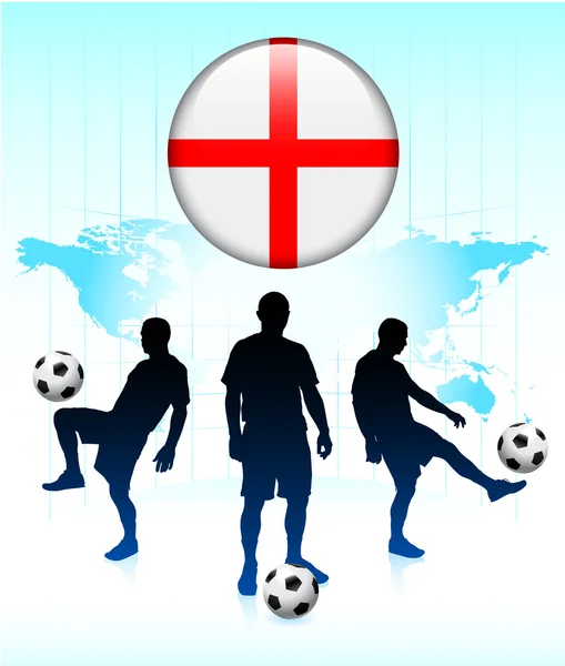 England Flag Icon on Internet Button with Soccer Team — Stock Vector