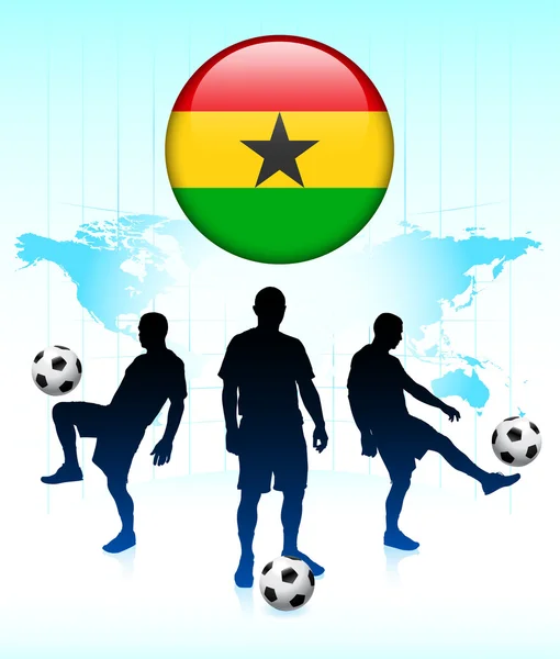 Ghana Flag Icon on Internet Button with Soccer Team — Stock Vector