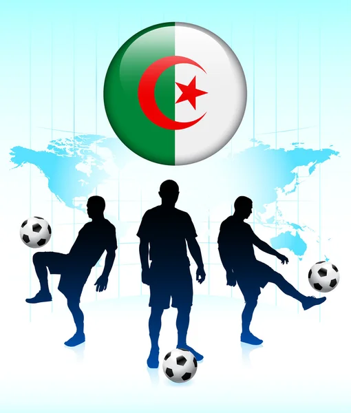 Ícone de bandeira da Argélia no botão Internet com equipe de futebol — Vetor de Stock