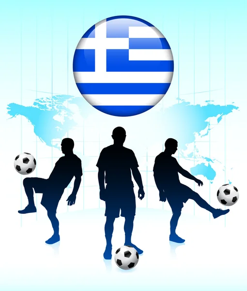 Greece Flag Icon on Internet Button with Soccer Team — Stock Vector