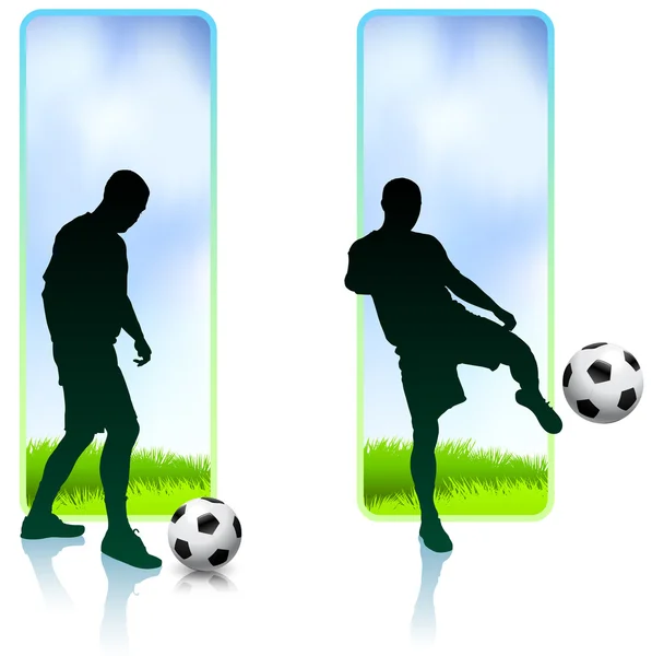 Giocatore di calcio con banner natura — Vettoriale Stock