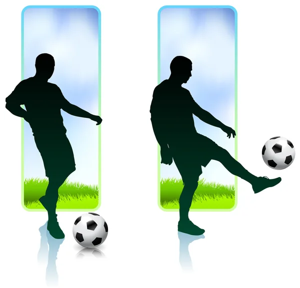 Soccer Player with Nature Banners — Stock Vector