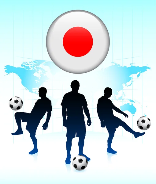 फुटबॉल टीम के साथ इंटरनेट बटन पर जापान ध्वज प्रतीक — स्टॉक वेक्टर