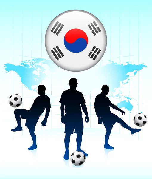 Ícone de bandeira da Coreia no botão da Internet com equipe de futebol — Vetor de Stock