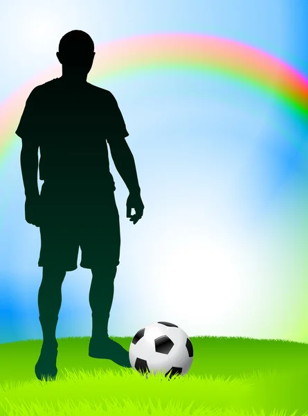 虹の背景とのサッカー選手 — ストックベクタ