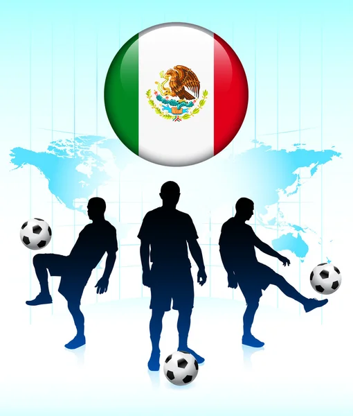 Mexico Flag Icon on Internet Button with Soccer Team — Stock Vector