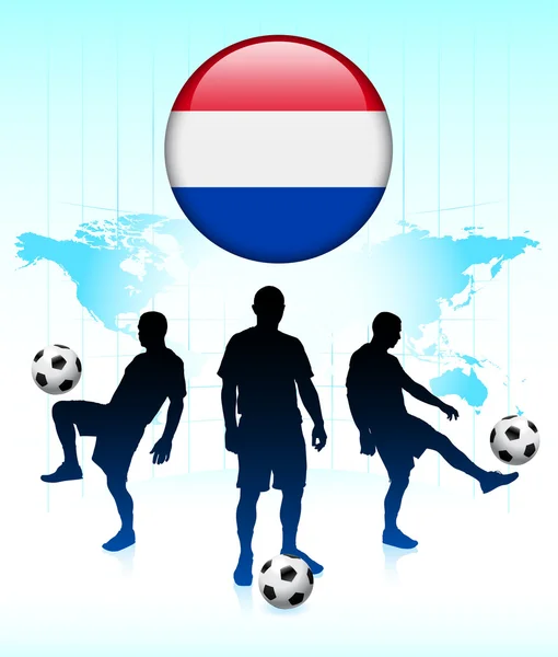 Ícone de bandeira da Holanda no botão Internet com equipe de futebol — Vetor de Stock