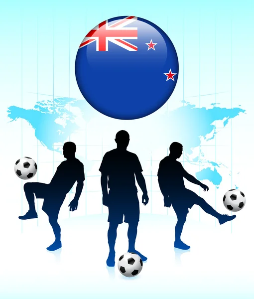 Het pictogram van de vlag van Nieuw-Zeeland op internet knop met voetbalteam — Stockvector
