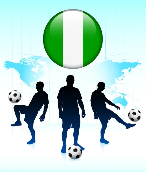 Значок флага Нигерии на кнопке "Интернет" с футбольной командой — стоковый вектор