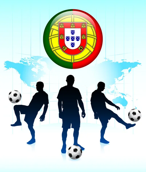 Икона флага Португалии на кнопке "Интернет" с футбольной командой — стоковый вектор