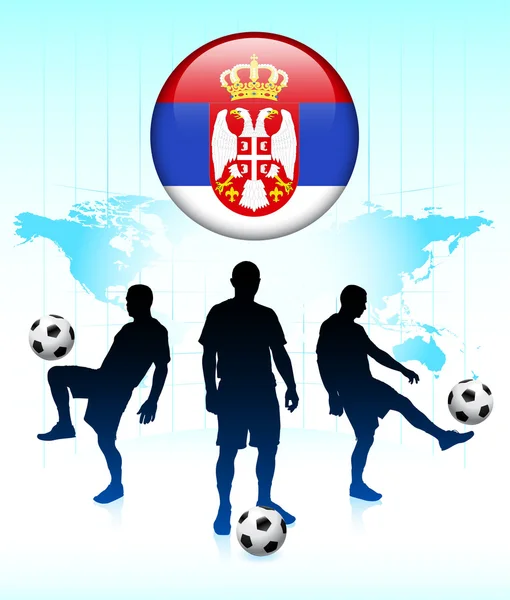 Icona della bandiera serba sul pulsante Internet con squadra di calcio — Vettoriale Stock