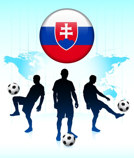 Icona della bandiera slovacca sul pulsante Internet con squadra di calcio — Vettoriale Stock