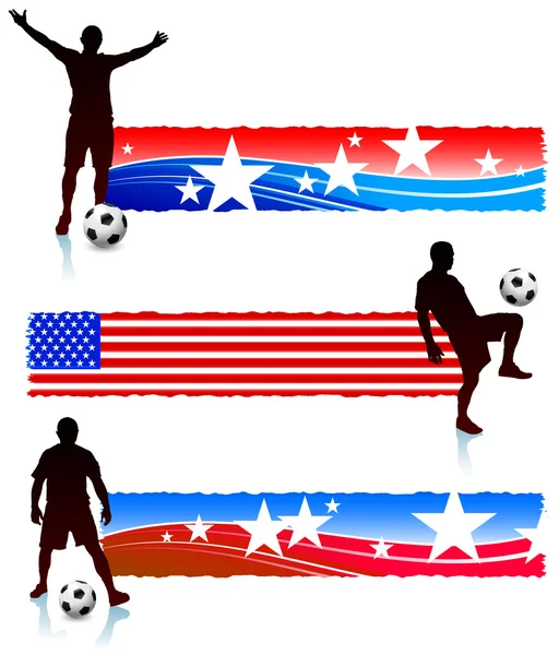 Jugadores de fútbol con banners patrióticos — Vector de stock
