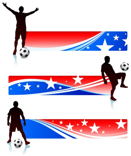 Jugadores de fútbol con banners patrióticos — Vector de stock