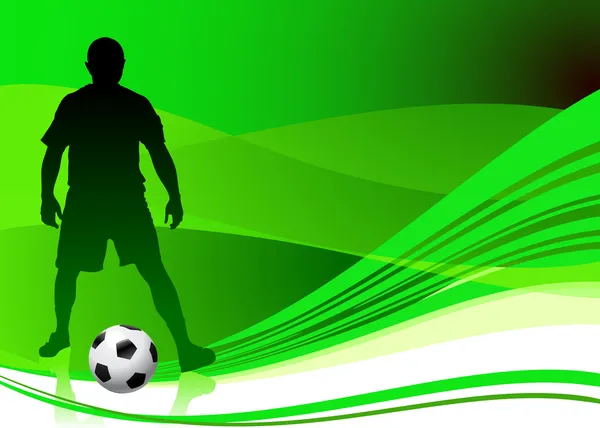 Giocatore di calcio su sfondo verde astratto — Vettoriale Stock