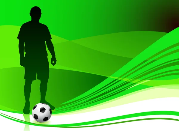 Giocatore di calcio su sfondo verde astratto — Vettoriale Stock