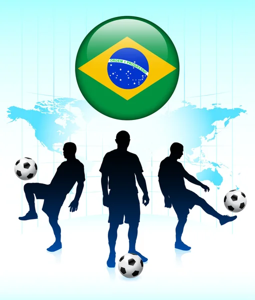 Het pictogram van de vlag van Brazilië op internet knop met voetbalteam — Stockvector