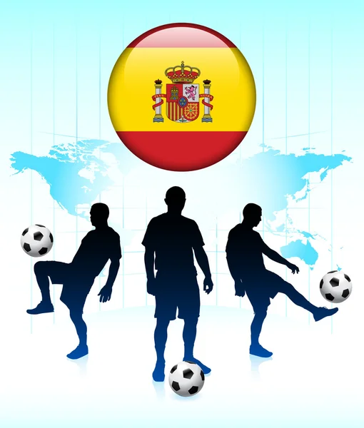 Spain Flag Icon on Internet Button with Soccer Team — Stock Vector
