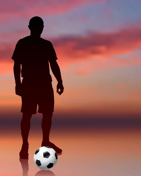 夕方の背景にサッカーの選手 — ストックベクタ